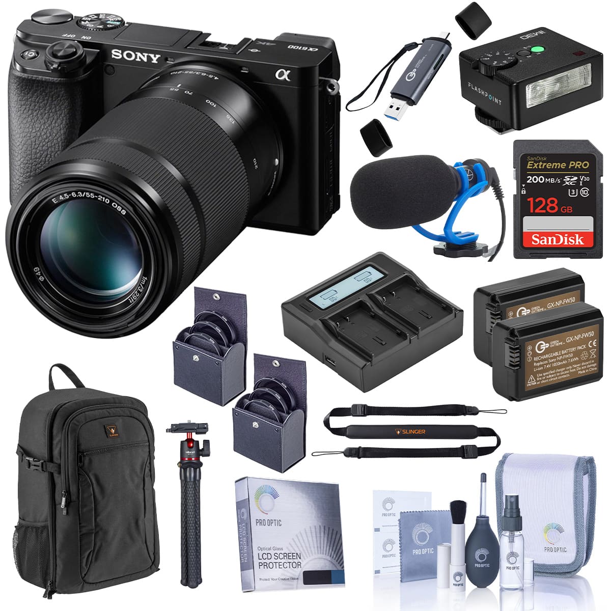 Bundle - Sony - Alpha a6100 Mirrorless Camera with 16-50mm & 55-210mm Lenses, with iM30 Mini Flash, MT-11 Tripod, 128GB SDXC price history on PriceWatchPro
