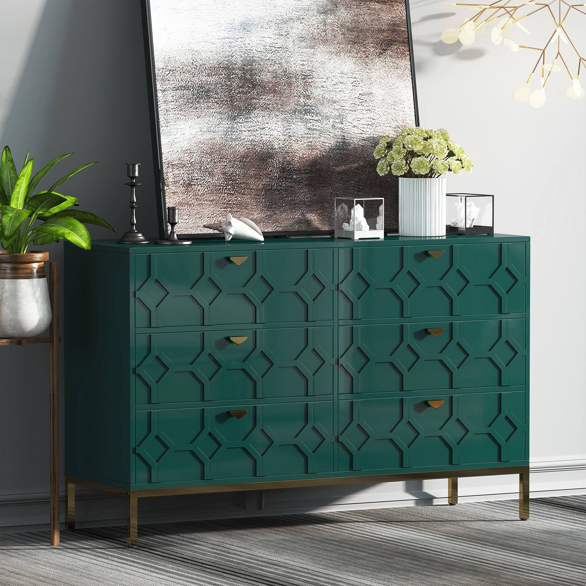 Alt View 3. Boyel Living - 31.77 in. H Freestanding Storage Cabinet Green 6 Drawer Accent Cabinet - Green.