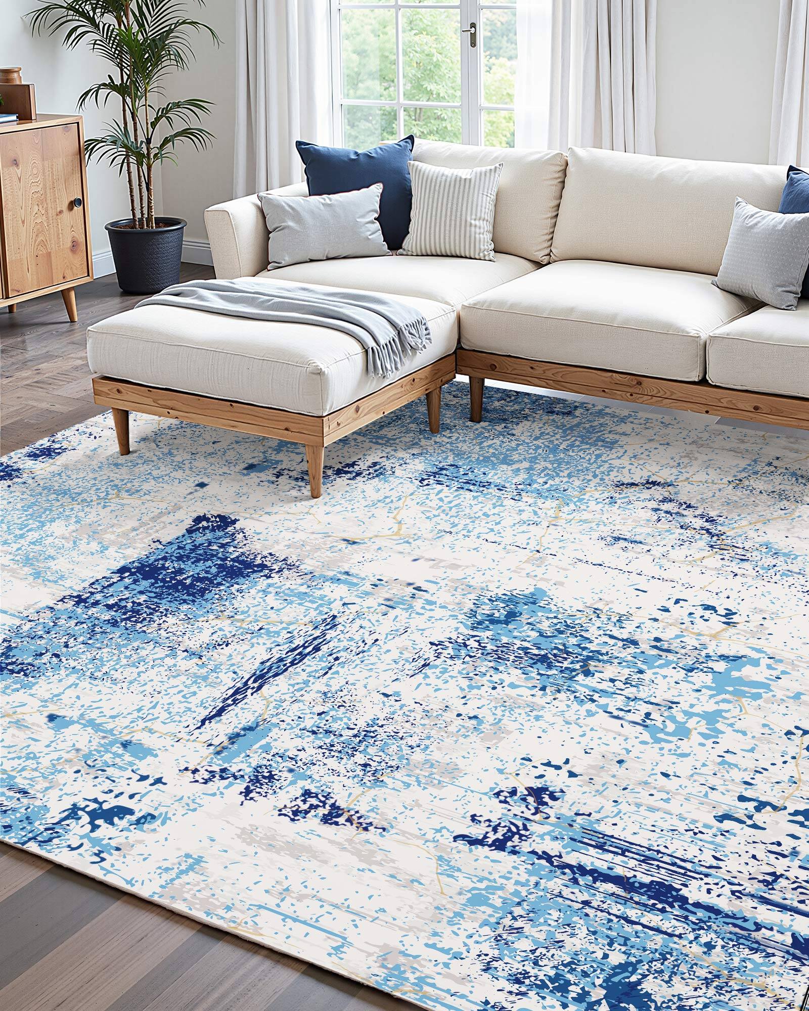 Angle. VEVOR - Area Rug, 5 x 7 ft Large Washable Rug, Non-Slip and Tear-Resistant Soft Carpet, Pet & Child Friendly Modern Area Rugs - Blue.
