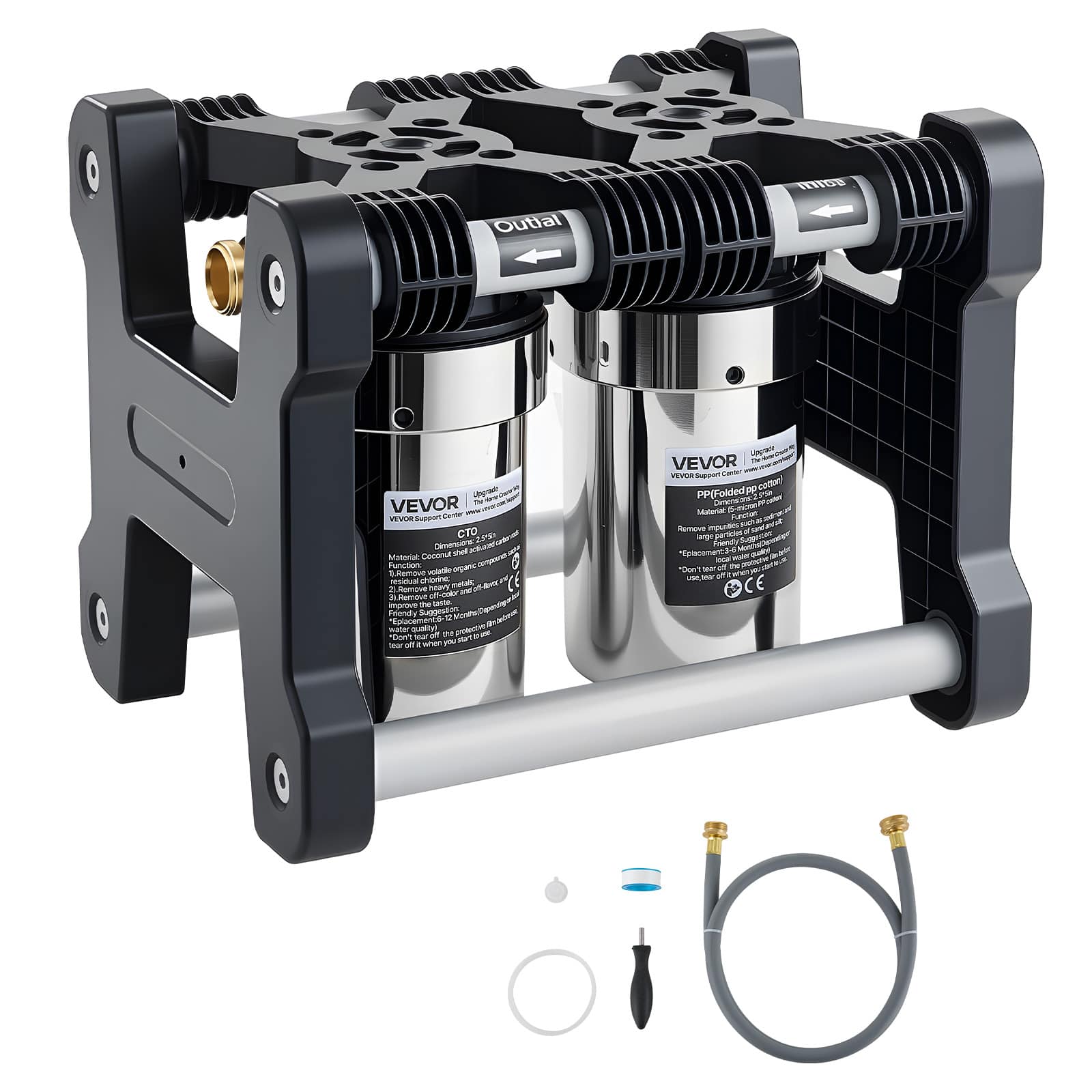 VEVOR - RV Water Filter System, 5-Micron Dual Stage Premium RV Water Filtration System with Two Cartridges and 3/4" Fitting - Black