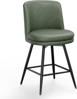 Winado - 26" H Swivel Barstools PU Faux Leather Upholstered Counter Height Bar Stool Chair with Back, Round Seat, Metal Legs - Vintage Green-Set of 1