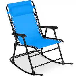 Best Choice Products - Folding Outdoor Zero Gravity Rocking Lounge Chair w/ Headrest Pillow - Aqua Blue