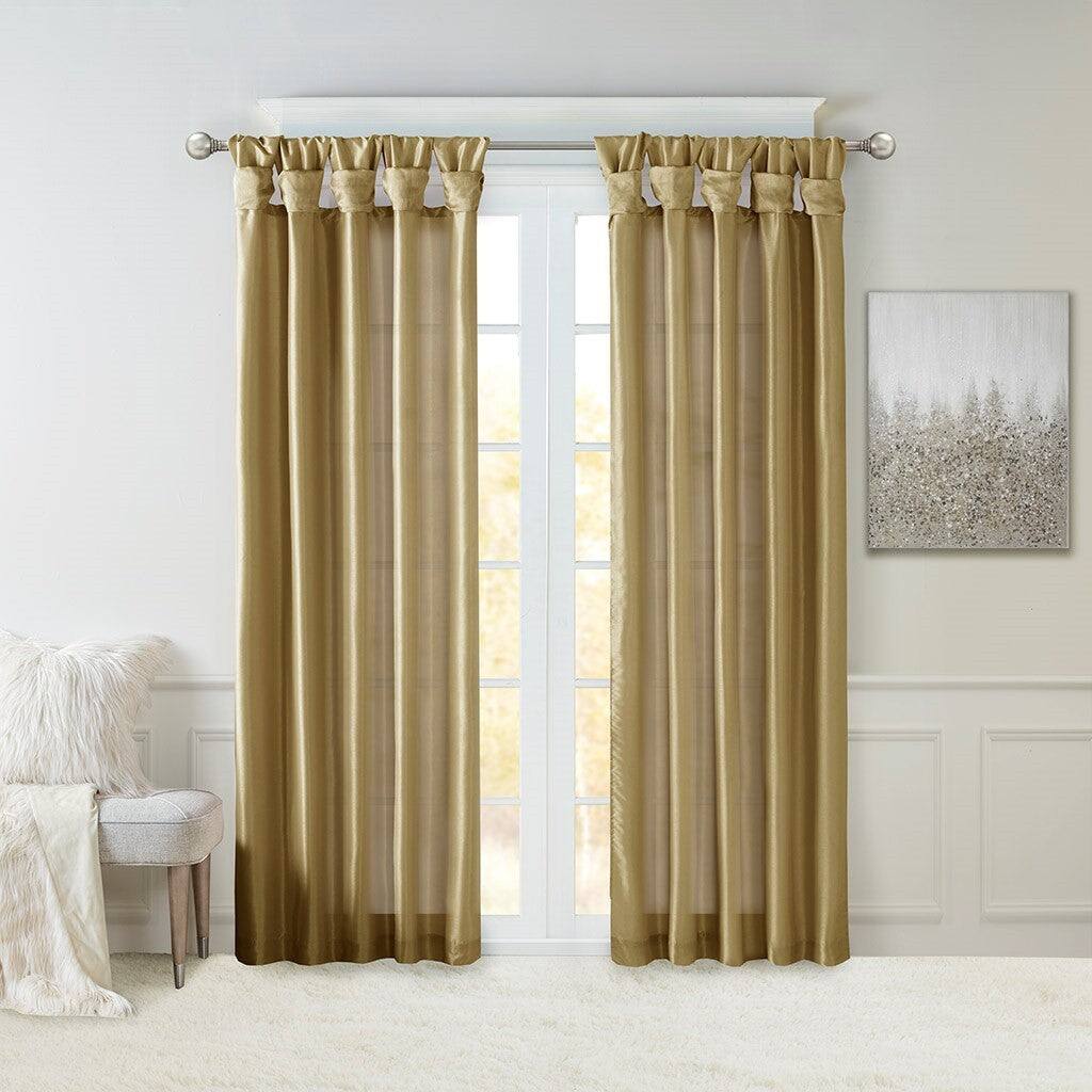 Left. BreeBe - Twist Tab Lined Window Curtain Panel Bronze 50x120' - Bronze.