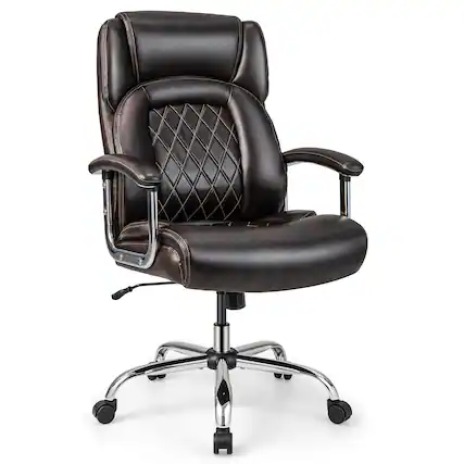 Front. WELLFOR - Height Adjustable Big and Tall Office Chair Computer Desk Chair with Metal Base - Brown.