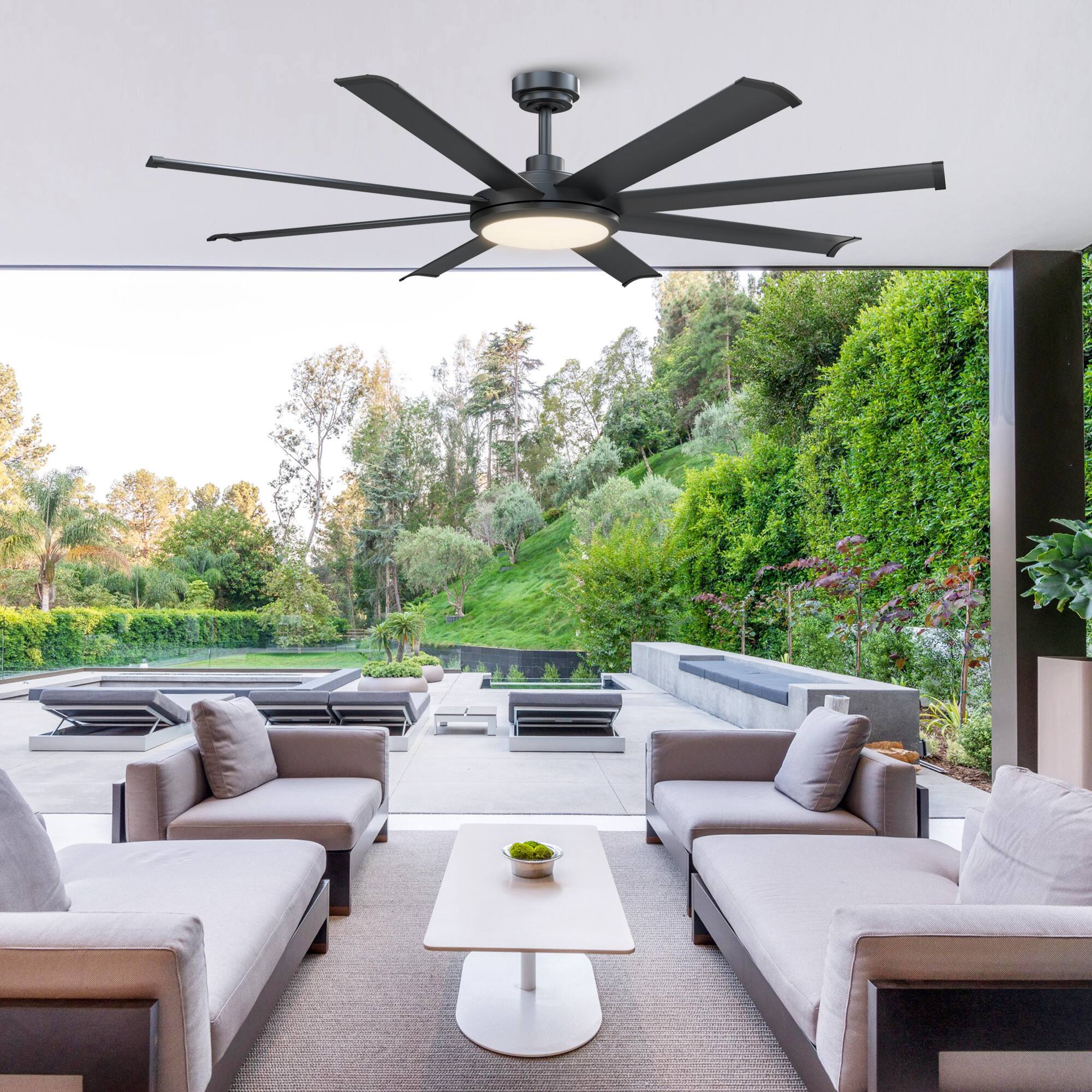 Angle. Parrot Uncle - 60" Modern Matte Black LED Ceiling Fan with Light and Remote - Black.