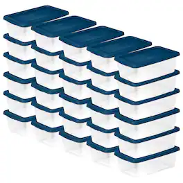 Sterilite - 6 Qt Storage Boxes, Clear Plastic Containers with Lid, Set of 30 - Blue
