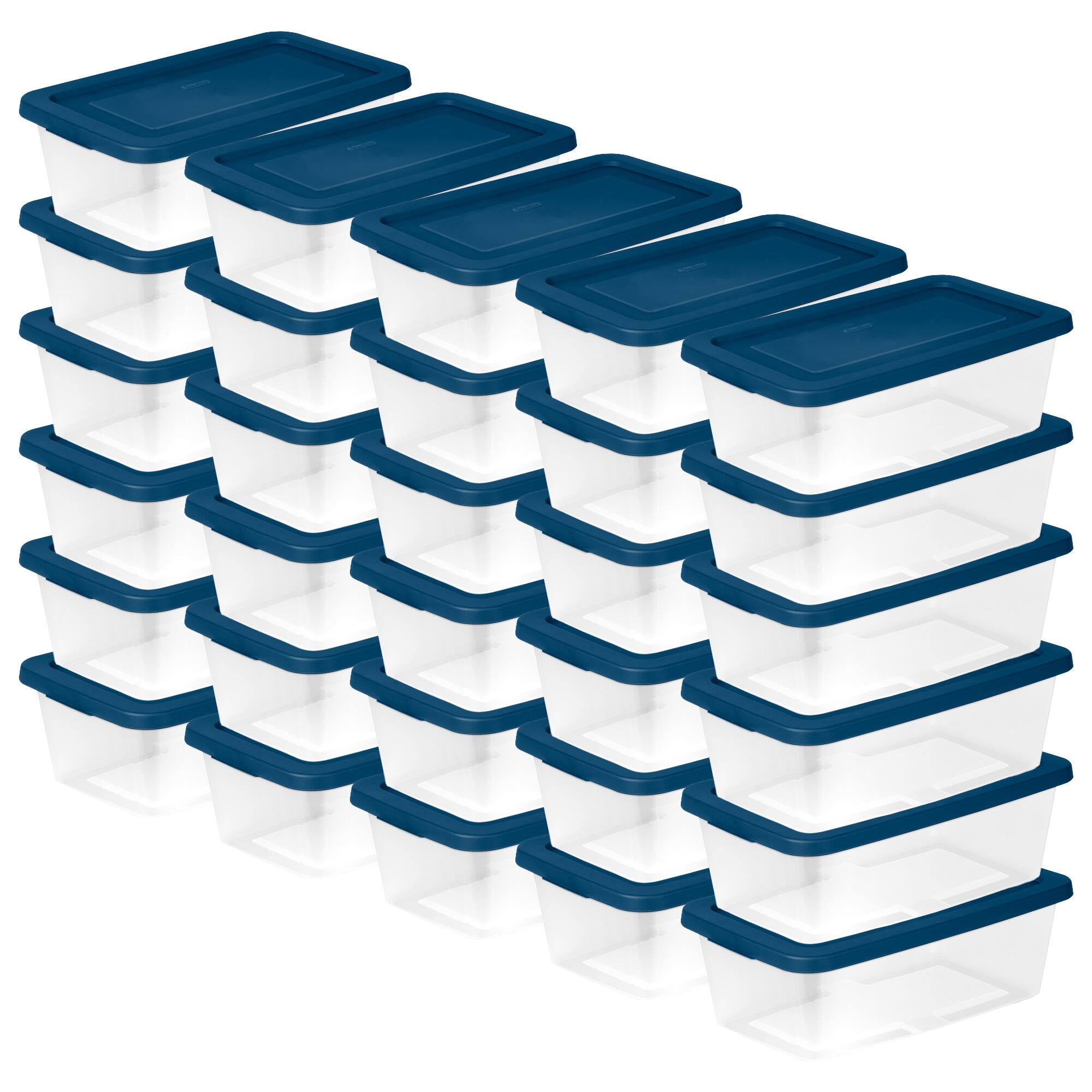 Front. Sterilite - Sterilite 6 Qt Storage Boxes, Clear Plastic Containers with Lid, Set of 30, Blue - Blue.
