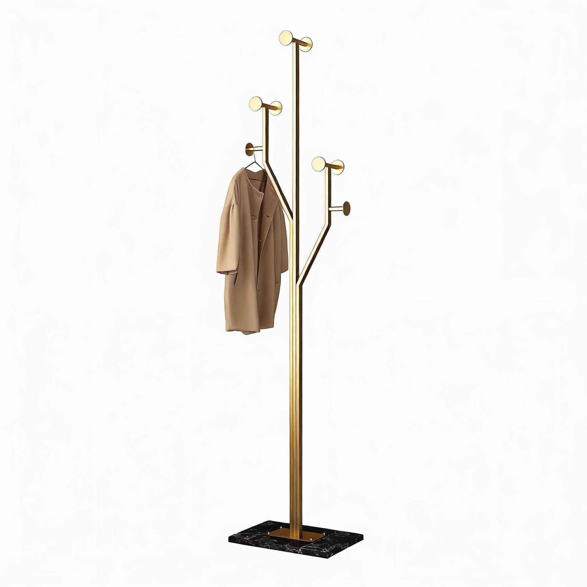Front. Frangdom - Tree Coat Rack Marble Base 8 Hooks Corner Stand - Gold 10.24"D x 14.96"W x 68.9"H.