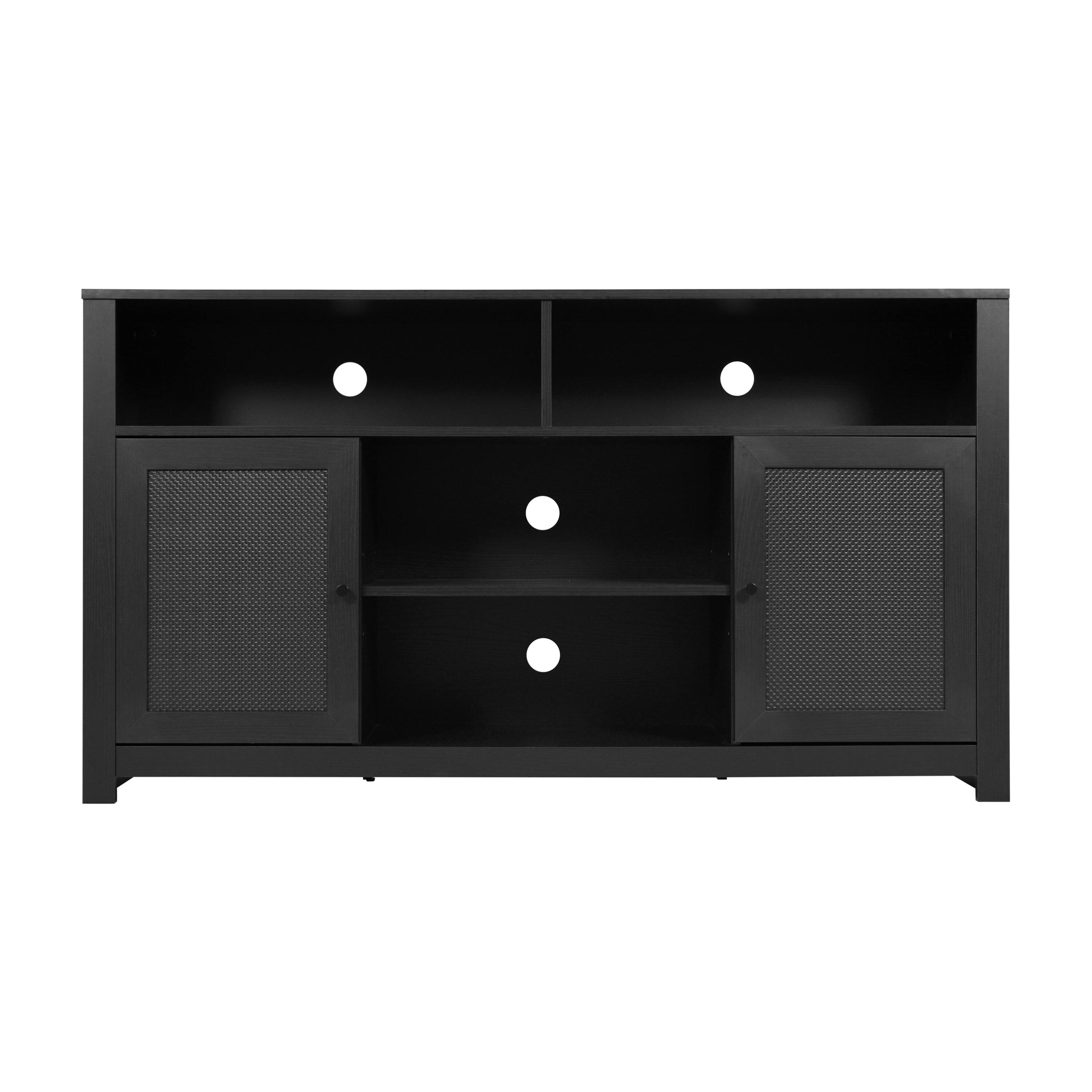 Angle. Flash Furniture - Malaki Mid-Century Modern 58 Inch Buffet Sideboard with 2 Soft Close Doors and Adjustable Center Shelf, TV Stand for up - Black.