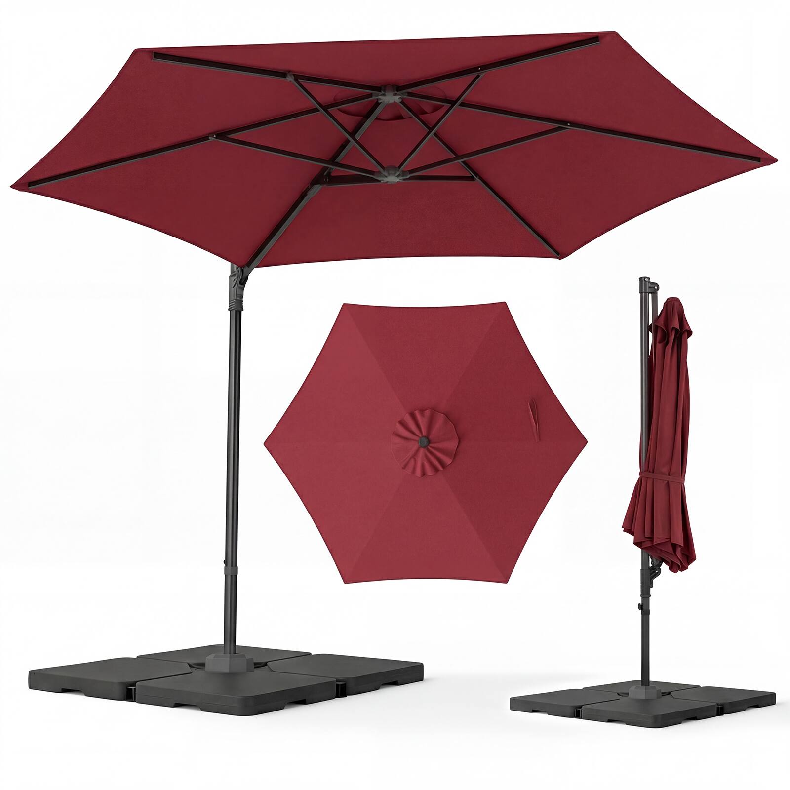 Alt View 6. Gymax - Gymax 10 FT Outdoor Cantilever Umbrella w/360-Degree Rotation Air Vent Cross Base Included Patio Wine - Wine.