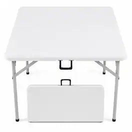 Costway - 34" Folding Table with Carrying Handle, Plastic Table - White