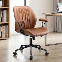 KERDOM - Mid Back Ergonomic Home Office Chair with Lumbar Support & Removable Armrest, Rocking Swivel Vanity Chair Desk Chair - Brown
