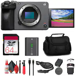 Sony - FX30 Digital Cinema Camera + 64GB UHS-II Card + Bag + Flex Tripod + More - Gray w/ Pro Bundle