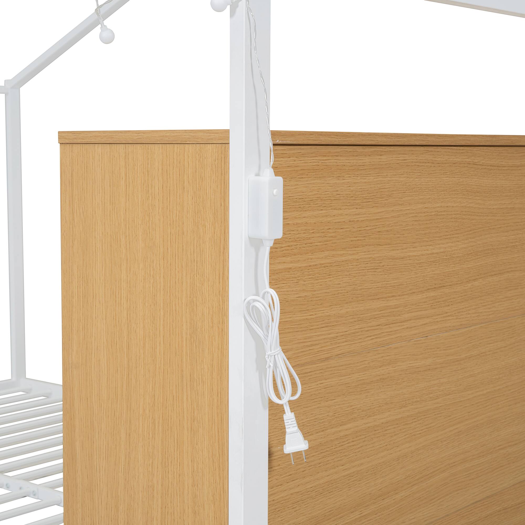 Alt View 8. GOODSILO - Full Size Metal House Bed Frame with Shelves and Lights - White.