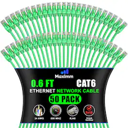 Maximm - Cat 6 Ethernet Cable 0.6 ft (50-Pack) - UTP, 10Gbps, 550MHz