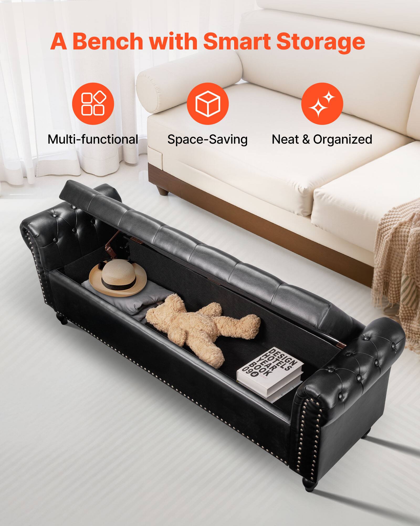 A Bench with Smart Storage

- Multi-functional
- Space-Saving
- Neat & Organized