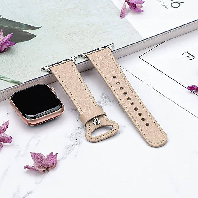 Back. Worryfree Gadgets - Worryfree Gadgets Leather Band for Apple Watch 38/40/41mm, 42/44/45mm iWatch Band 4 3 2 1 & SE - 42/44/45mm - Apricot - Apricot.