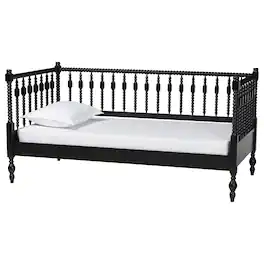 Baxton Studio - Callison Spindle Daybed - Turned Farmhouse Sofa Bed with Spoked Frame Border, Twin - Black
