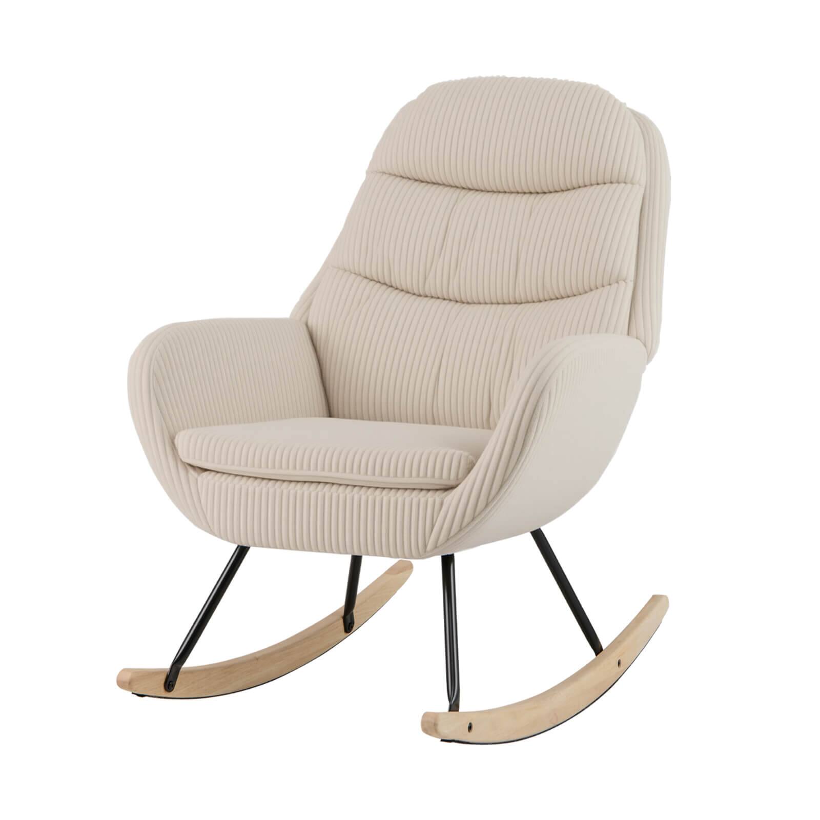 Alt View 9. Costway - Costway 1 PCS Upholstered Rocking Chair with Padded Backrest & Seat Rubber Wood Feet Metal Frame - Beige.