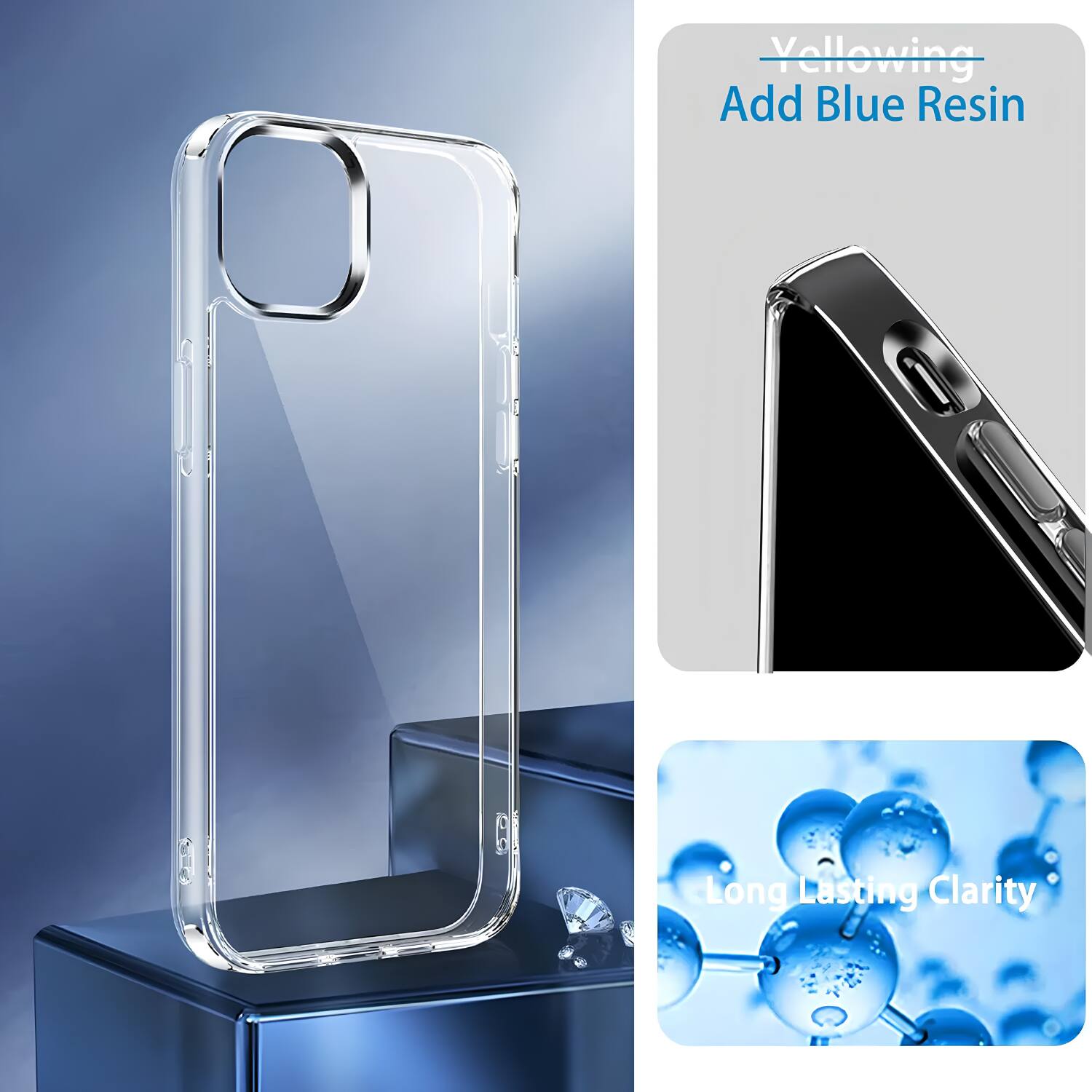 Yellowing Add Blue Resin  
Long Lasting Clarity