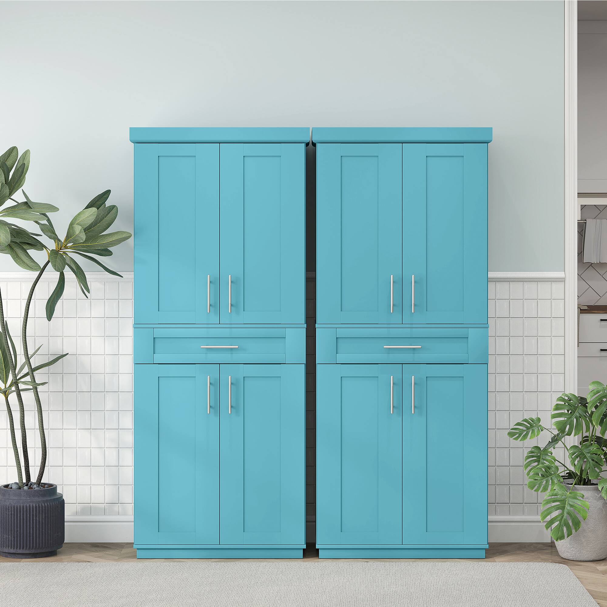 Alt View 8. Homcom - 72" Kitchen Pantry Cabinet, Freestanding Tall Storage Cabinet with 4 Doors, Drawer and 3 Adjustable Shelves - Blue.