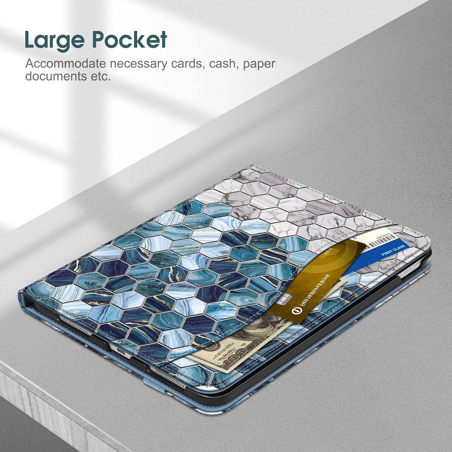 Large Pocket  
Accommodate necessary cards, cash, paper documents etc.