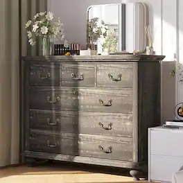 Jojoka - 9 Drawers Dresser for Bedroom, Wooden Chest of Drawer with Large Drawers & Metal - Black