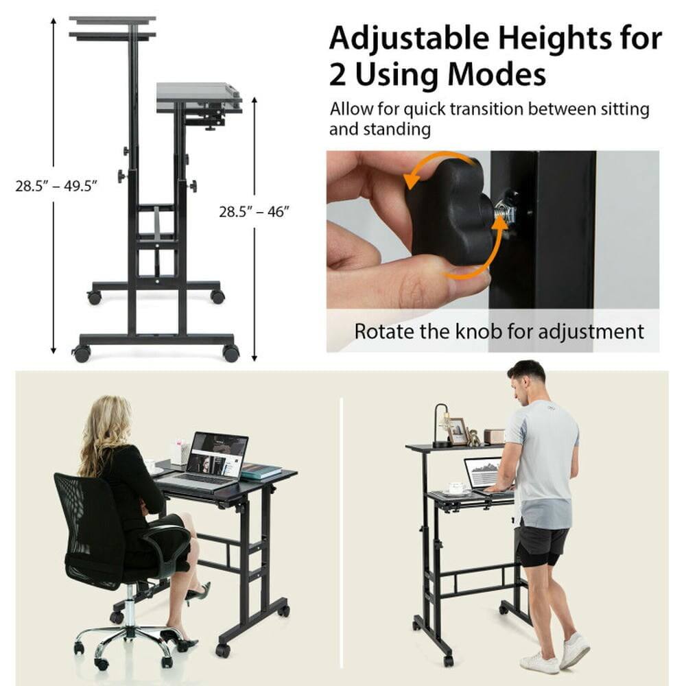 Adjustable Heights for 2 Using Modes  
Allow for quick transition between sitting and standing  
28.5" - 49.5"  
28.5" - 46"  
Rotate the knob for adjustment