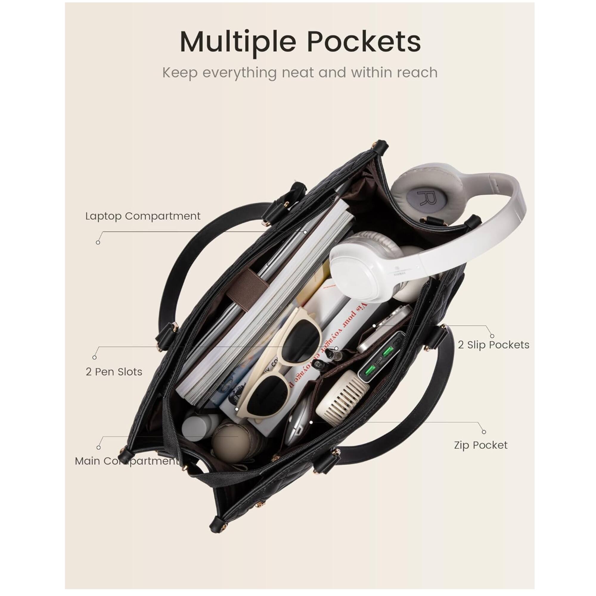 Multiple Pockets  
Keep everything neat and within reach

- Laptop Compartment
- 2 Pen Slots
- 2 Slip Pockets
- Main Compartment
- Zip Pocket