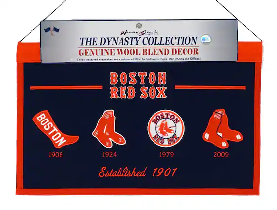 Winning Streak
The Dynasty Collection
Genuine Wool Blend Decor
These treasured keepsakes are a unique addition to Bedrooms, Dens, Rec Rooms and Offices!
Boston Red Sox
Established 1901
1908
1924
1979
2009