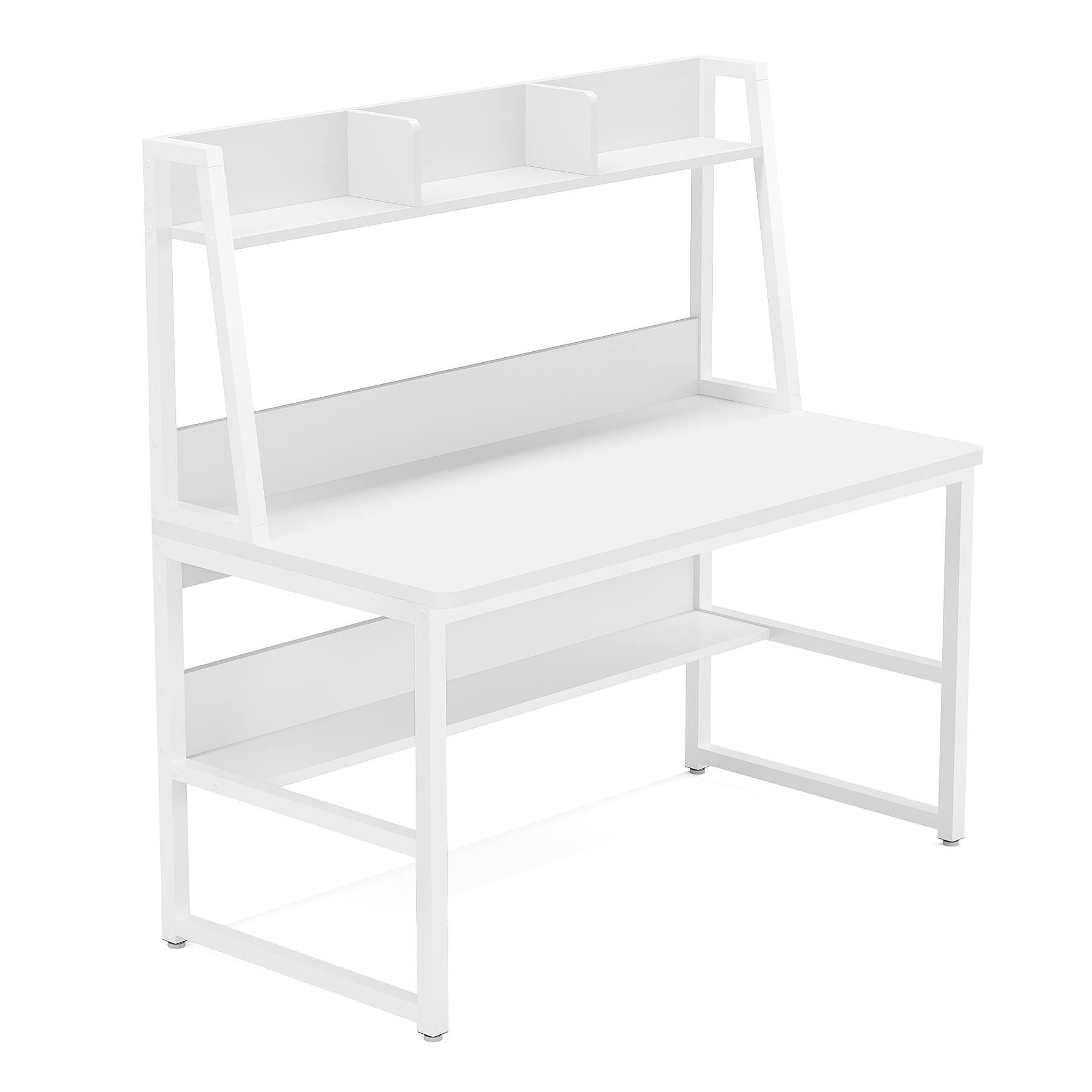 Angle. APRILSOUL - 47in Computer Desk with Hutch and Bookshelf Compact Desk Writing Study Table with Storage Modern Workstation White - White.