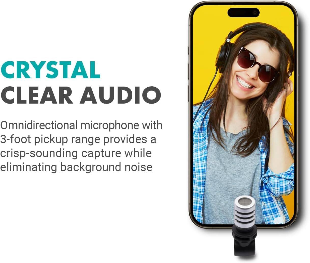 **CRYSTAL CLEAR AUDIO**

Omnidirectional microphone with 3-foot pickup range provides a crisp-sounding capture while eliminating background noise