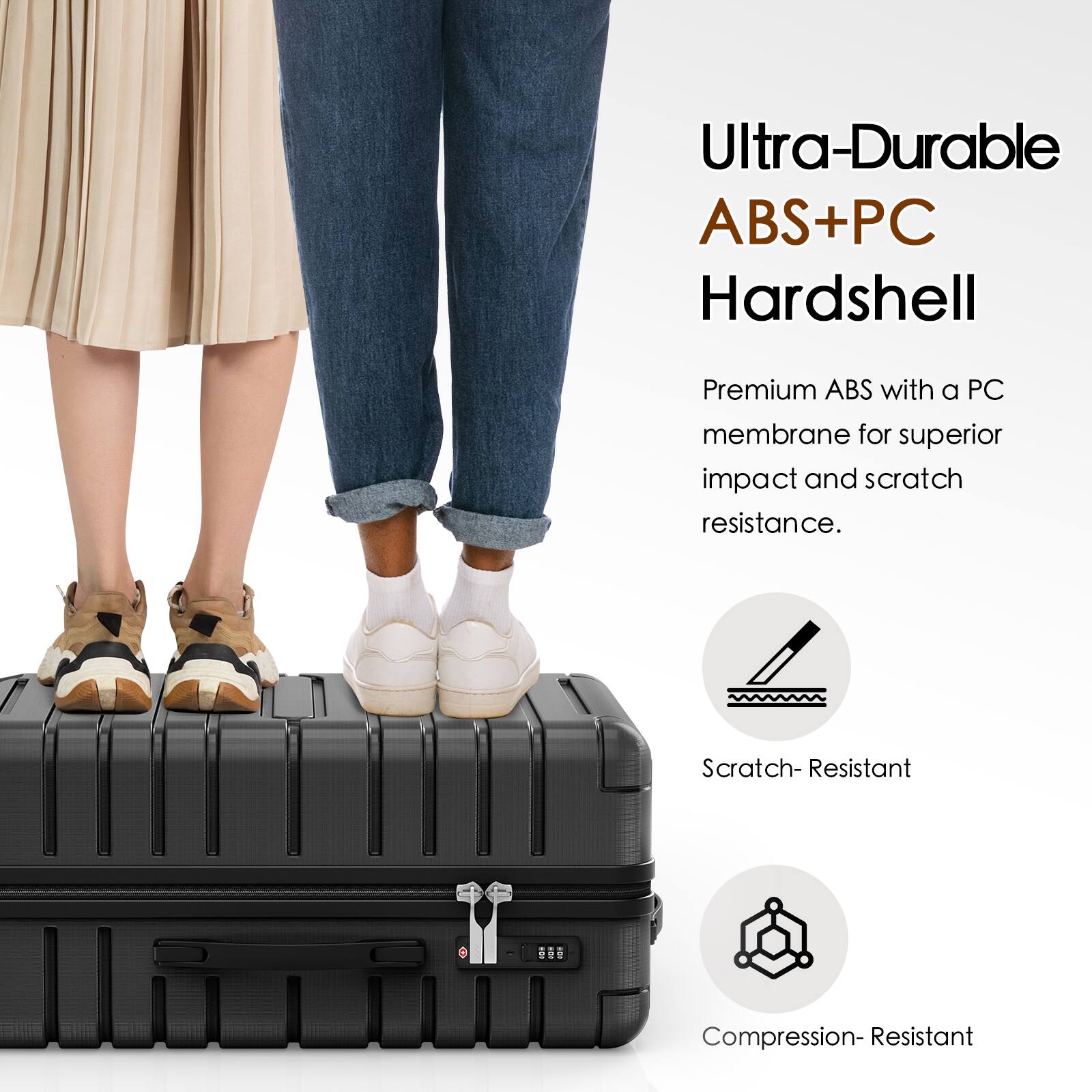 Ultra-Durable ABS+PC Hardshell

Premium ABS with a PC membrane for superior impact and scratch resistance.

Scratch-Resistant

Compression-Resistant