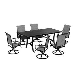 Mondawe - 7-Piece Outdoor Dining Set with Swivel Chairs - Black+Grey