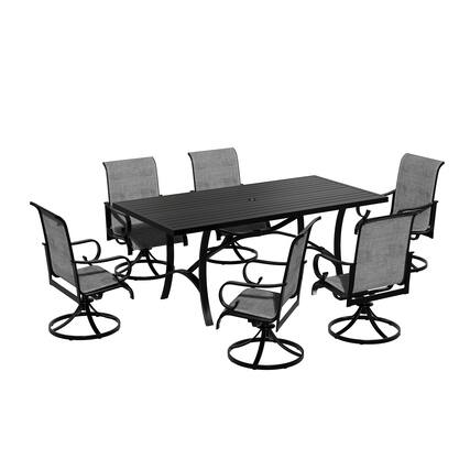 Front. Mondawe - 7-Piece Outdoor Dining Set with Swivel Chairs - Black+Grey.