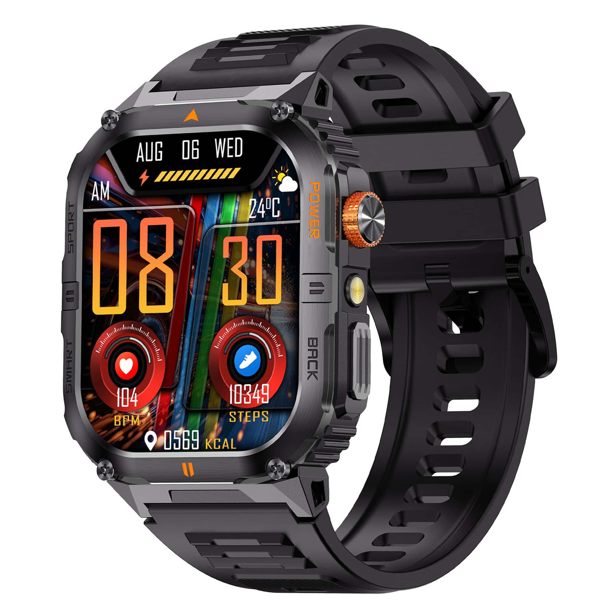 YONWAY - Military Sports Smart Watch, Sports Tracker, 1000Mah Battery, Bluetooth Call, IP68 Waterproof for Men - Black - (2025)