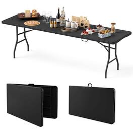 Costway - 8 ft Portable Folding Table with HDPE Tabletop Safe Lock Mechanism Carrying Handle - Black