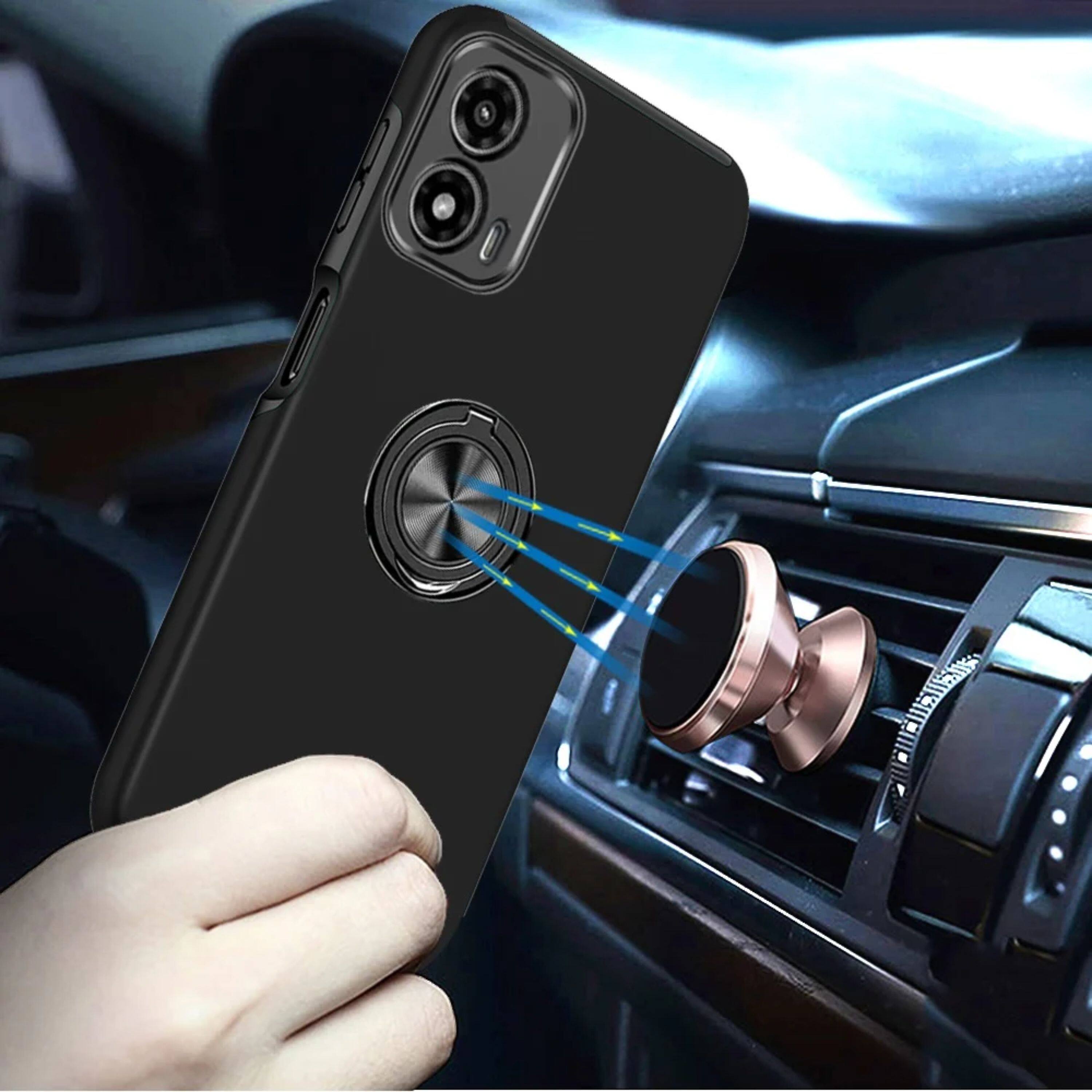 Left. Kitcheniva - Shockproof Rubber Dual Layer Magnetic Ring Case With Tempered Glass For Moto G Stylus 2024 Black - Black.