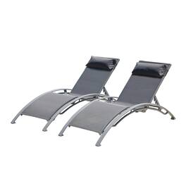 Ecooso - Set of 2 Outdoor Aluminum Chaise Lounges with 5-Position Adjustable Backrest, Stackable Design, and Detachable Pillow - Dark Gray