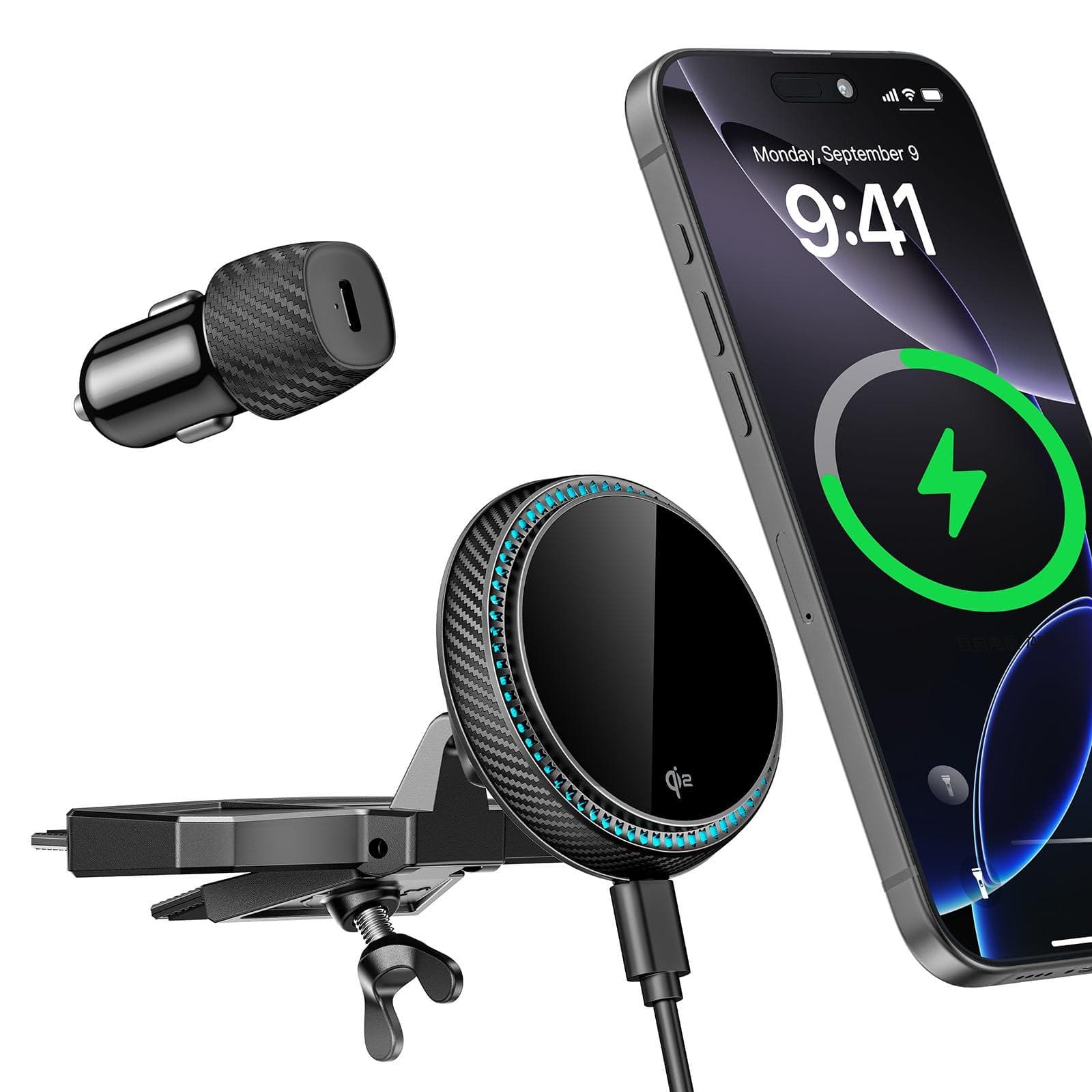 TECH SAFARI - For Qi2 Magsafe Cd Car Mount 15w Wireless Magnetic Phone Holder Slot With Built in Fan Compatible 17 16 15 14 - Default