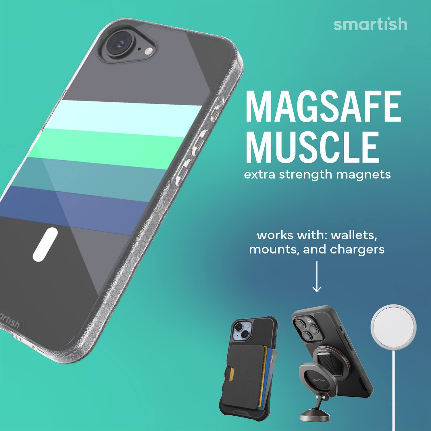 smartish MAGSAFE MUSCLE extra strength magnets works with: wallets, mounts, and chargers