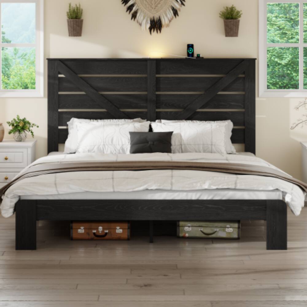 LUCKY ONE King Size Wood Platform Bed Frame with Metal Frame ...