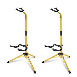 5 CORE - Guitar Stand Pair Floor Folding Holder Soporte Para Guitarra for Acoustic Electric Bass - Yellow