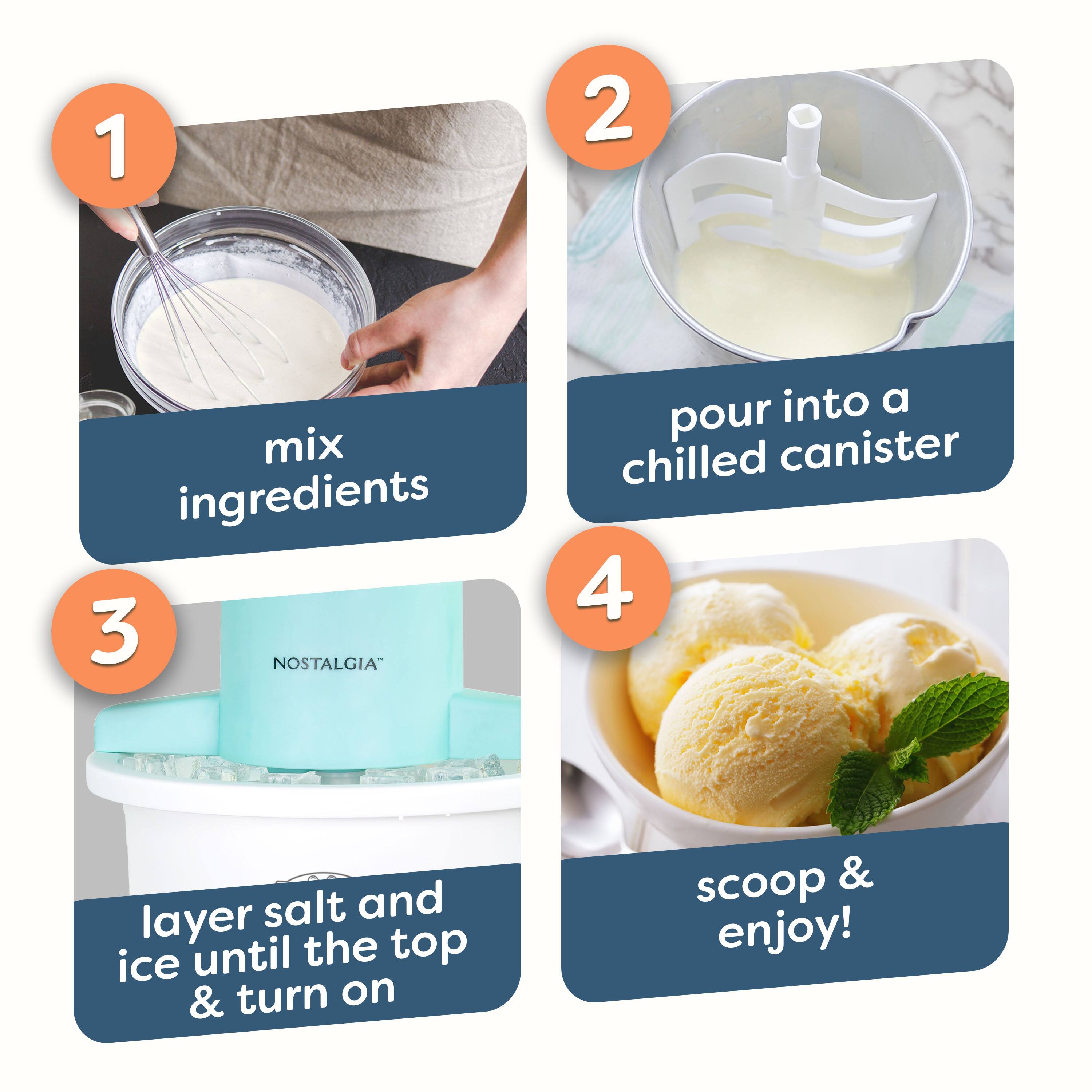 1. Mix ingredients
2. Pour into a chilled canister
3. Layer salt and ice until the top & turn on
4. Scoop & enjoy!