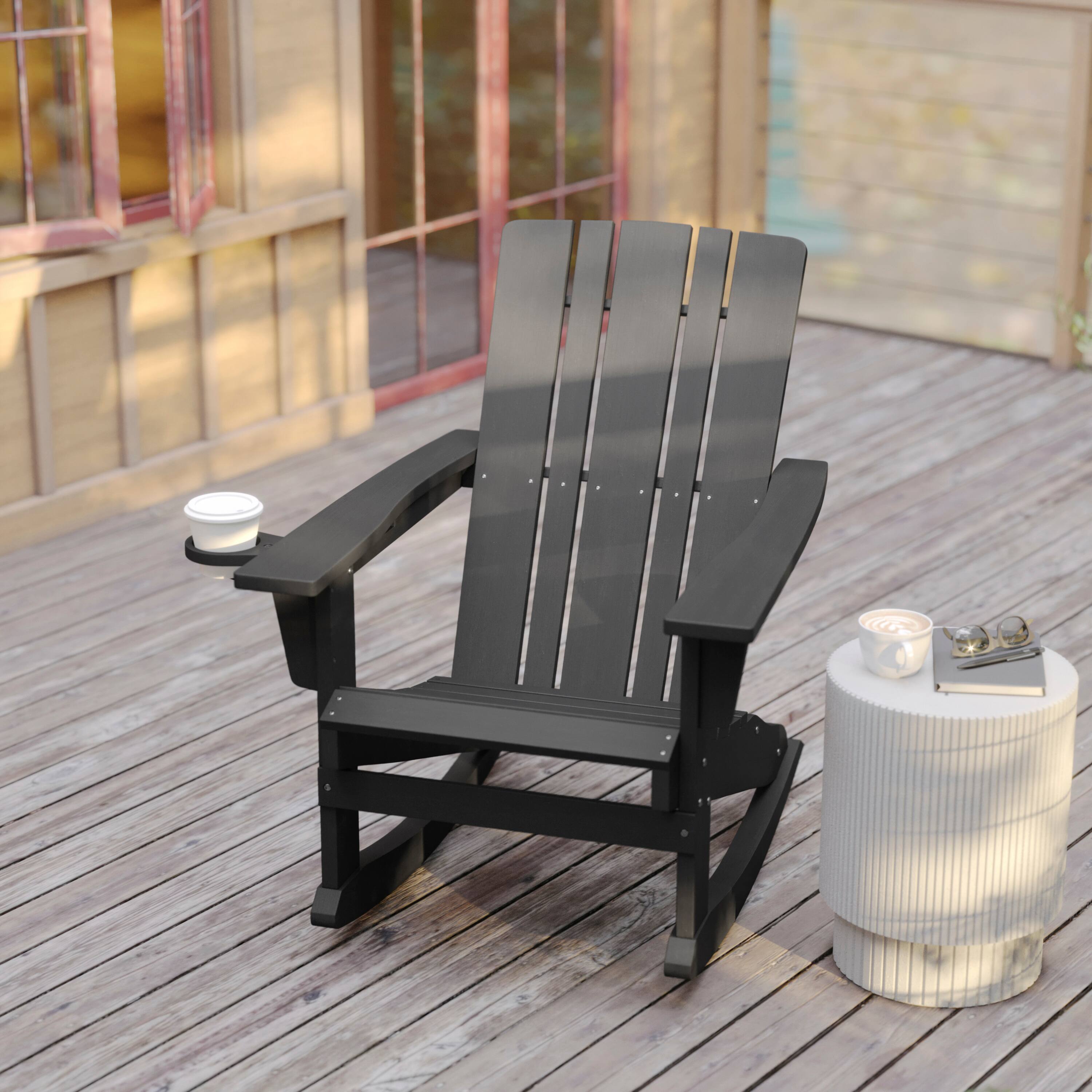 Alt View 2. Flash Furniture - Halifax Adirondack Rocking Chair with Cup Holder, Weather Resistant HDPE Adirondack Rocking Chair in Gray - Gray.
