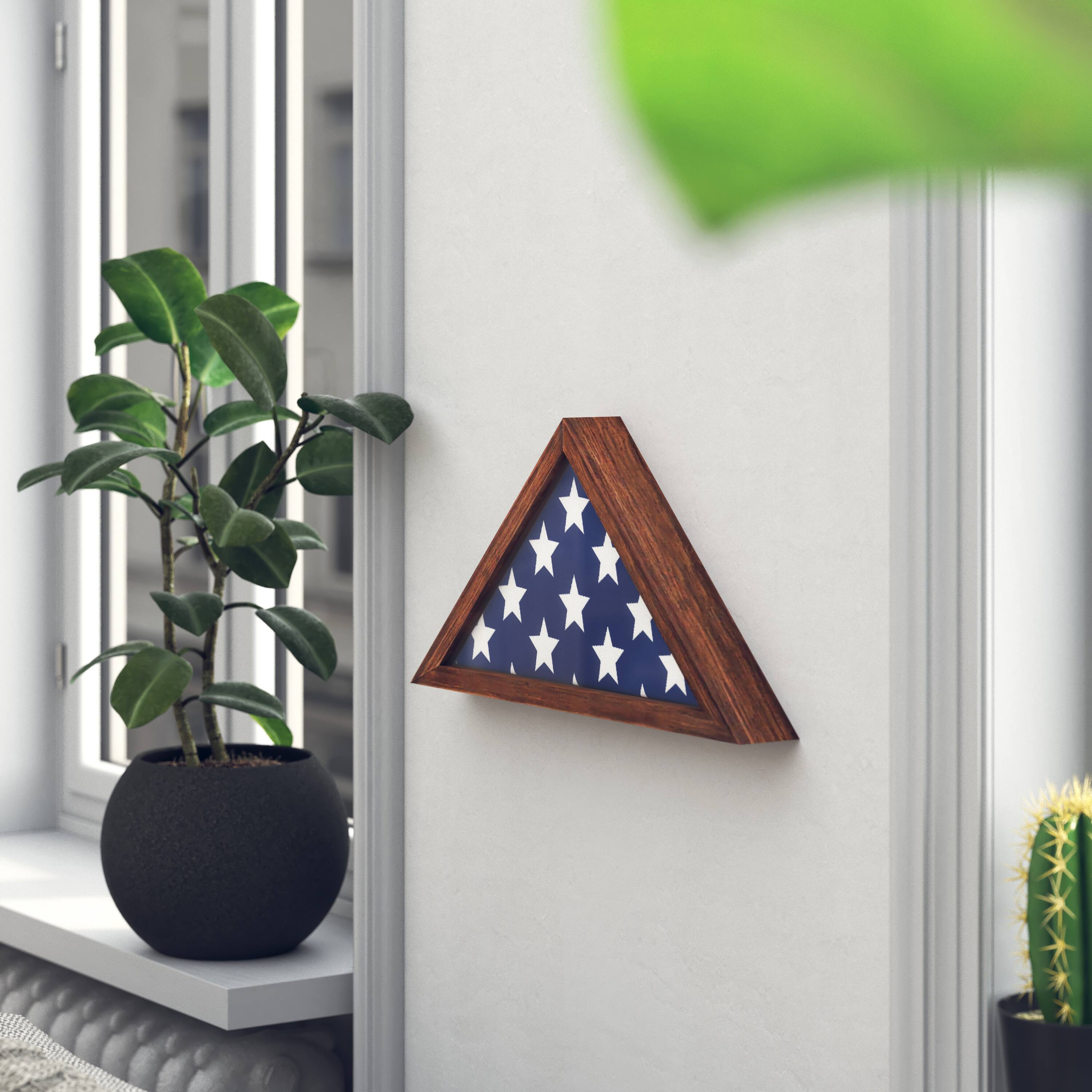 Alt View 4. Emma + Oliver - Norton Rustic Military Flag Shadow Box for 9.5' x 5' American Veteran Burial Flag - Wall Mount or Freestanding - Rustic Brown.