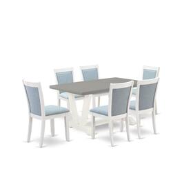 East West Furniture - 7-Piece Dinette Set Includes a Modern Dining Table and 6 Baby Blue Linen Fabric Parsons Chairs with - Multi-Color