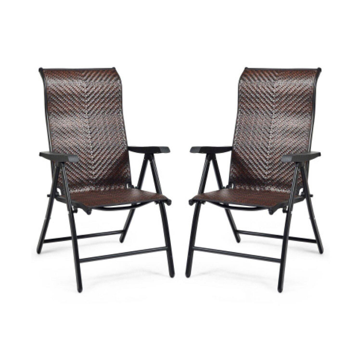 Back. Kadyn - 2 Pieces Patio Rattan Folding Reclining Chair, Outdoor Dining Chair for Outside Patio, All Weather, Porch-Black - Brown.