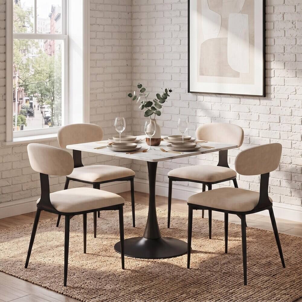 Alt View 2. LeisureMod - Bristol 31" Square Kitchen Table, White Top, Black Base, Modern Dining Table for Small Spaces - White.