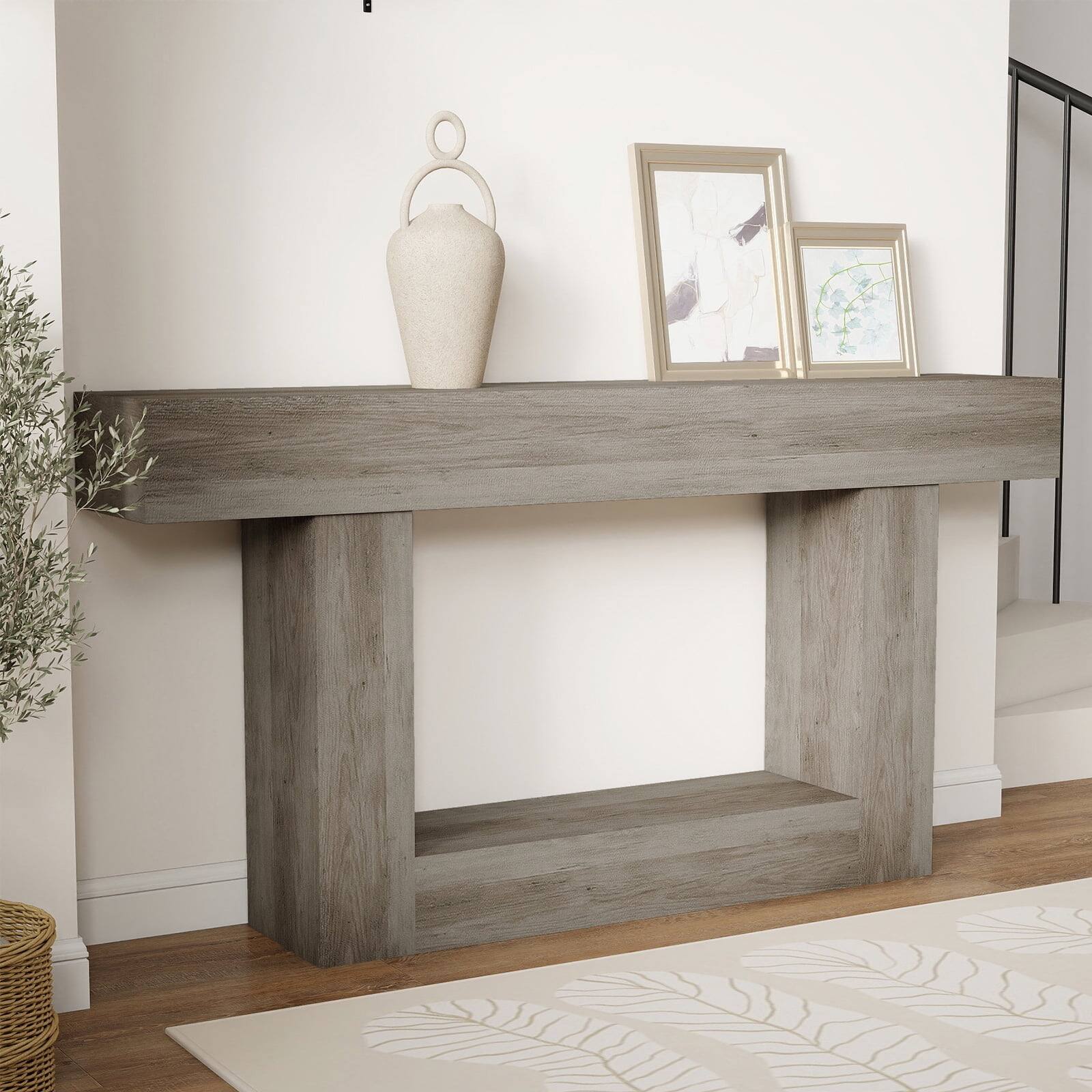 Alt View 2. Kadyn - Brown Wooden Console Table, Stylish Entryway Display, Perfect Sofa Side Table, Living Room Home Decor - Gray.